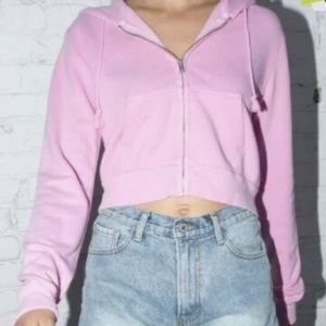 Brandy Melville Crystal Hoodie Zip Up Pink One Size